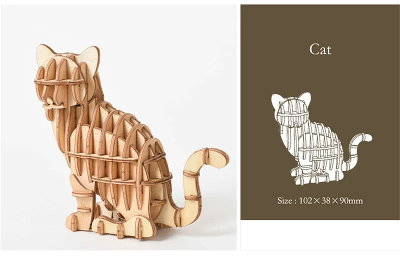3D Wooden Animal Puzzle – DIY Assembly Model Kit