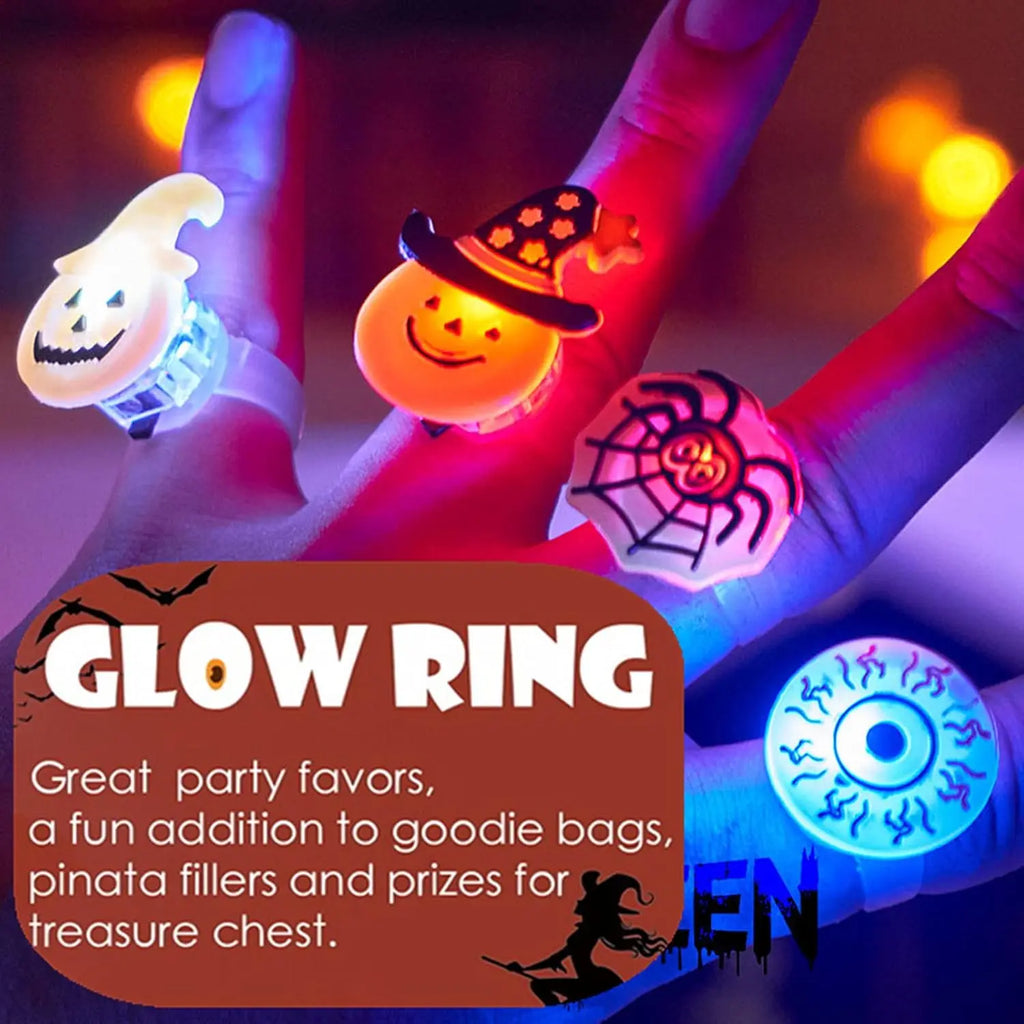 Halloween Glow Rings – LED Pumpkin & Ghost Finger Rings