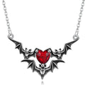 Gothic Bat Wing Necklace with Heart Pendant – Dark Fantasy Jewelry
