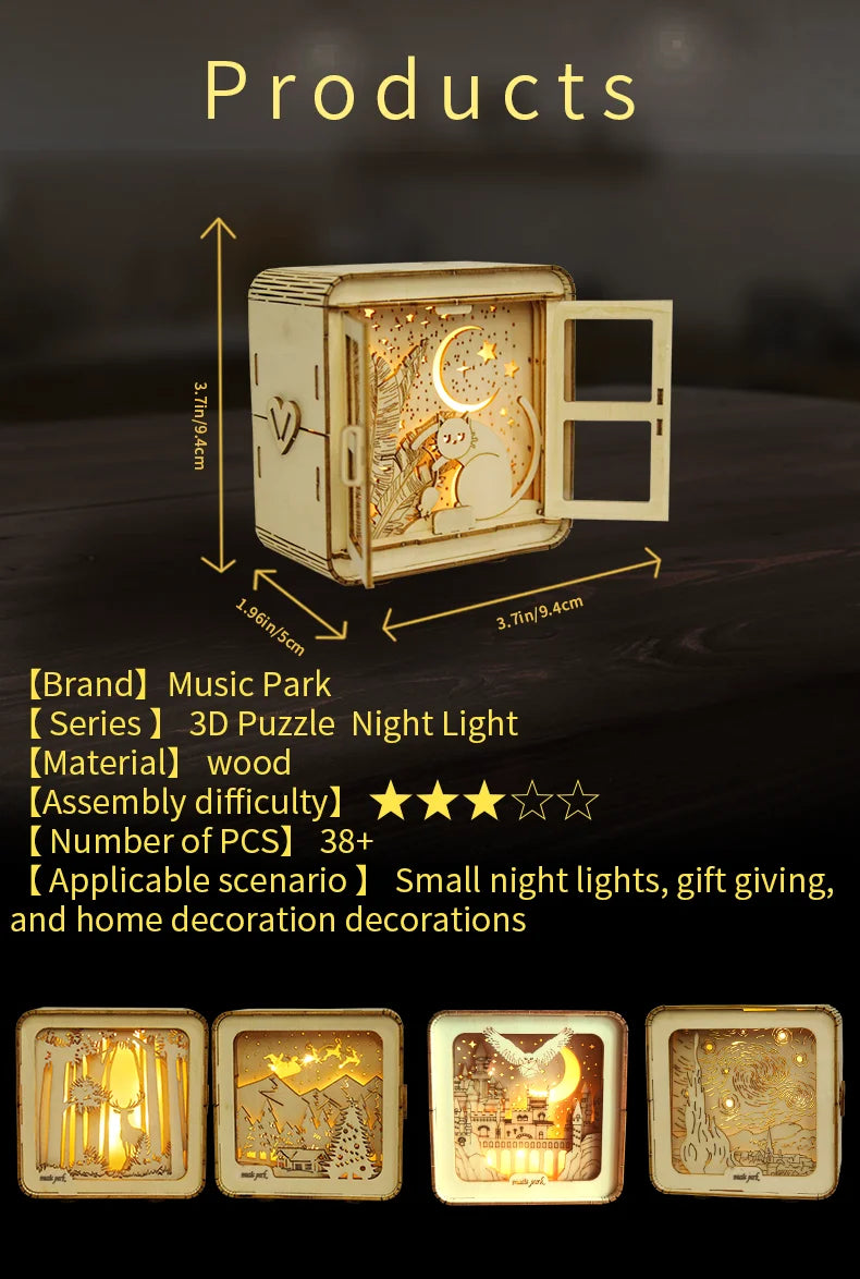 3D Wooden Castle Puzzle – Model Kit with Night Light
