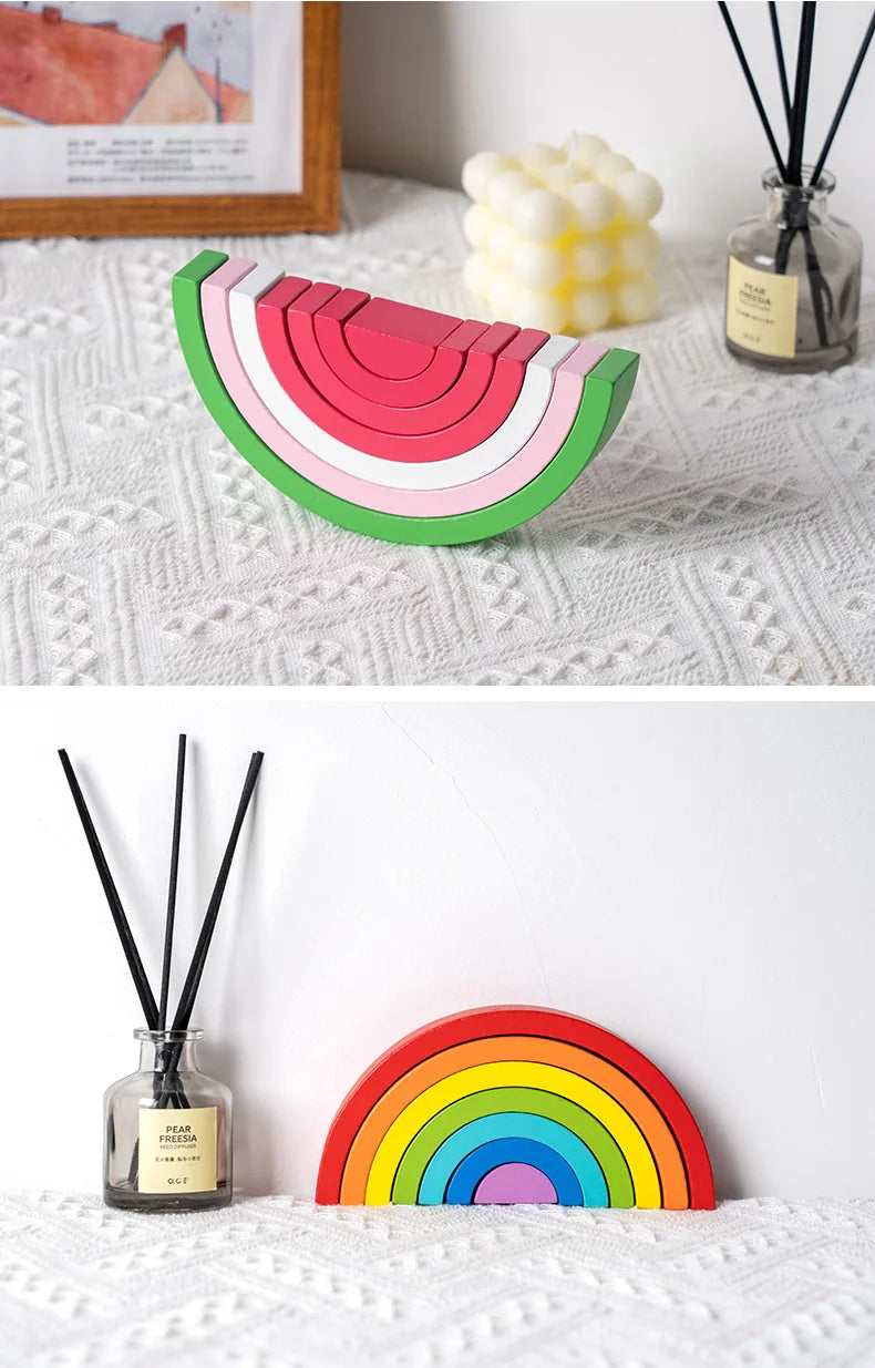 Rainbow Wooden Building Blocks Stacking Toy for Kids