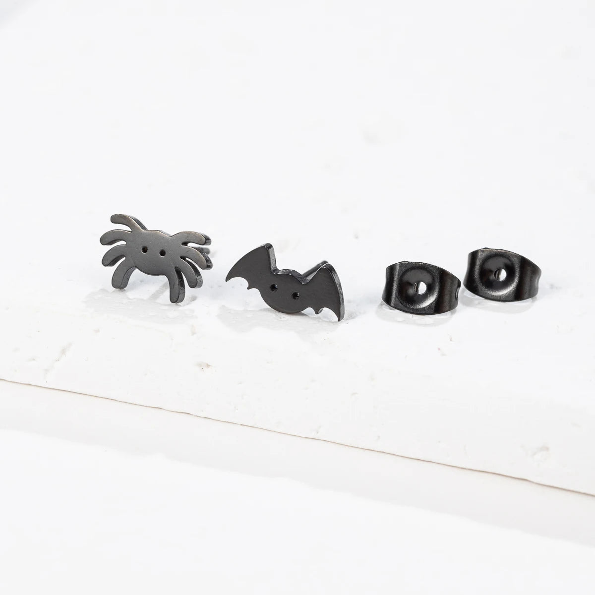 Spider Web Stud Earrings Black Gothic Stainless Steel