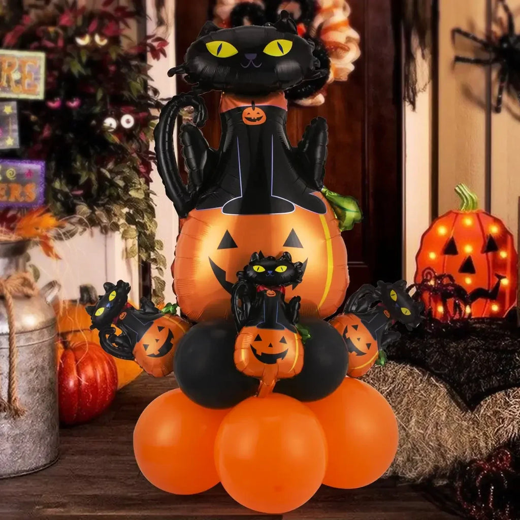 12/13pcs Happy Halloween Balloon Set With Black kids-game-jumpsuit-costume-red-greenOrange Latex Globos Ghost Bat Pumpkin for Haunted House Room Halloween Eve Decor