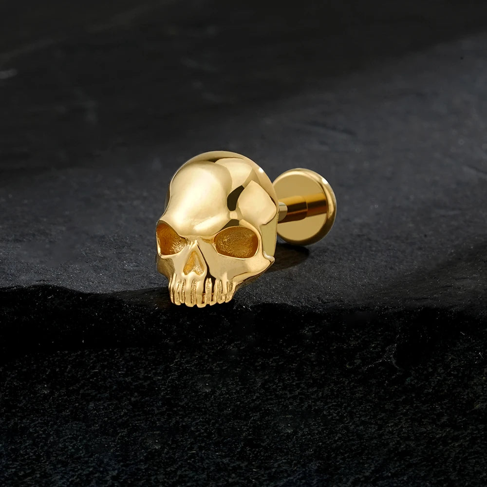 Right Grand ASTM F136 Titanium Skull Tragus Piercing 16G Skeleton Cartilage Helix Stud Earring Gothic Halloween Jewelry