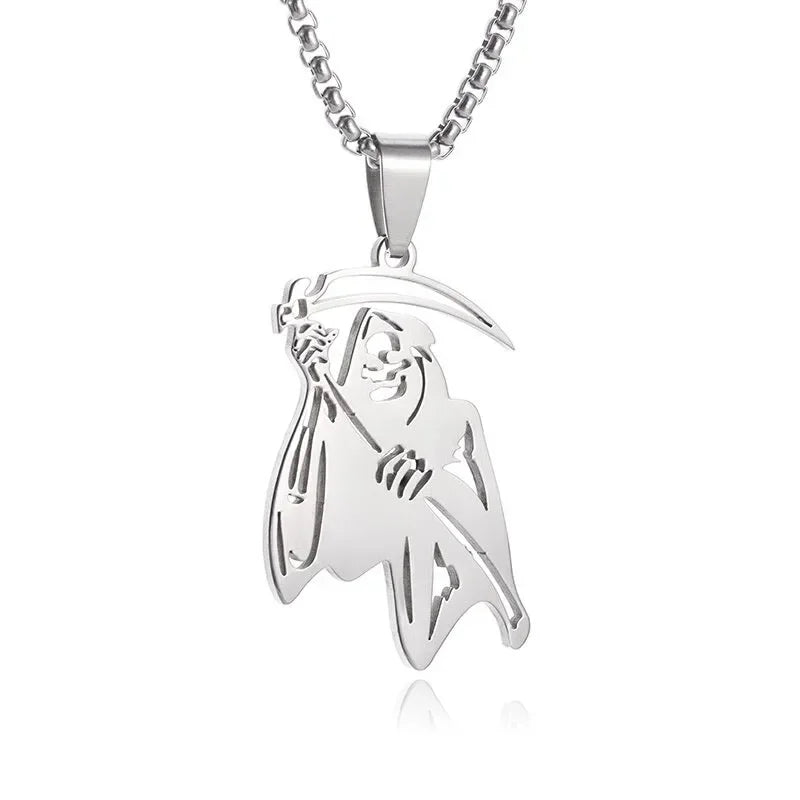 Gothic Scythe Necklace for Men Punk Halloween Pendant Jewelry