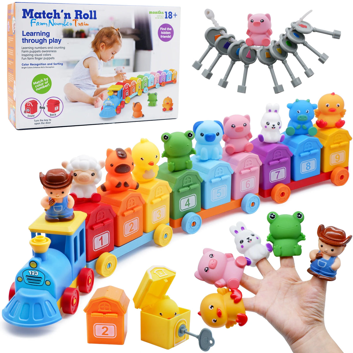 Montessori Train Set Farm Counting Sorting Matching Toy for Toddlers