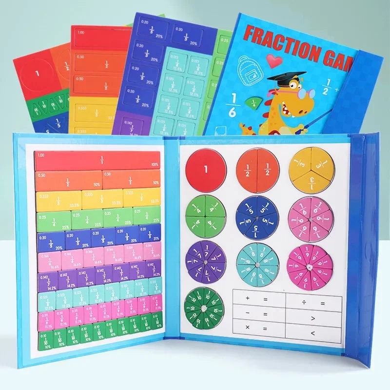 Magnetic Fraction Book Wooden Montessori Math Learning Toy for Kids