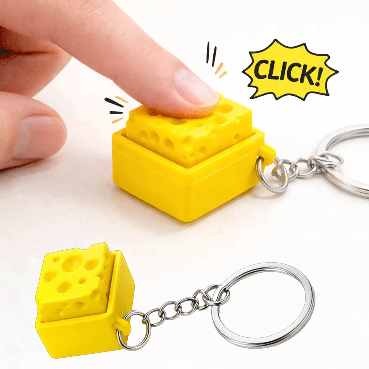 Mini Cheese Keychain Fidget – Clicker Stress Relief Keycap