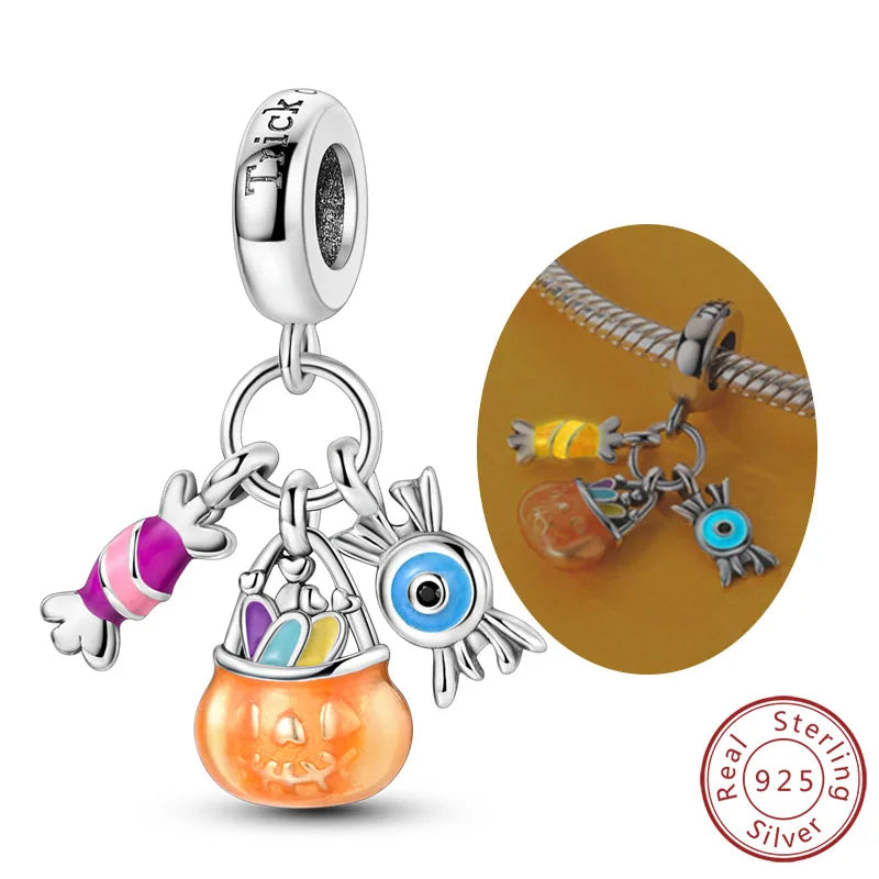 Halloween Charm Pendant Pumpkin Witch Bead Bracelet Jewelry