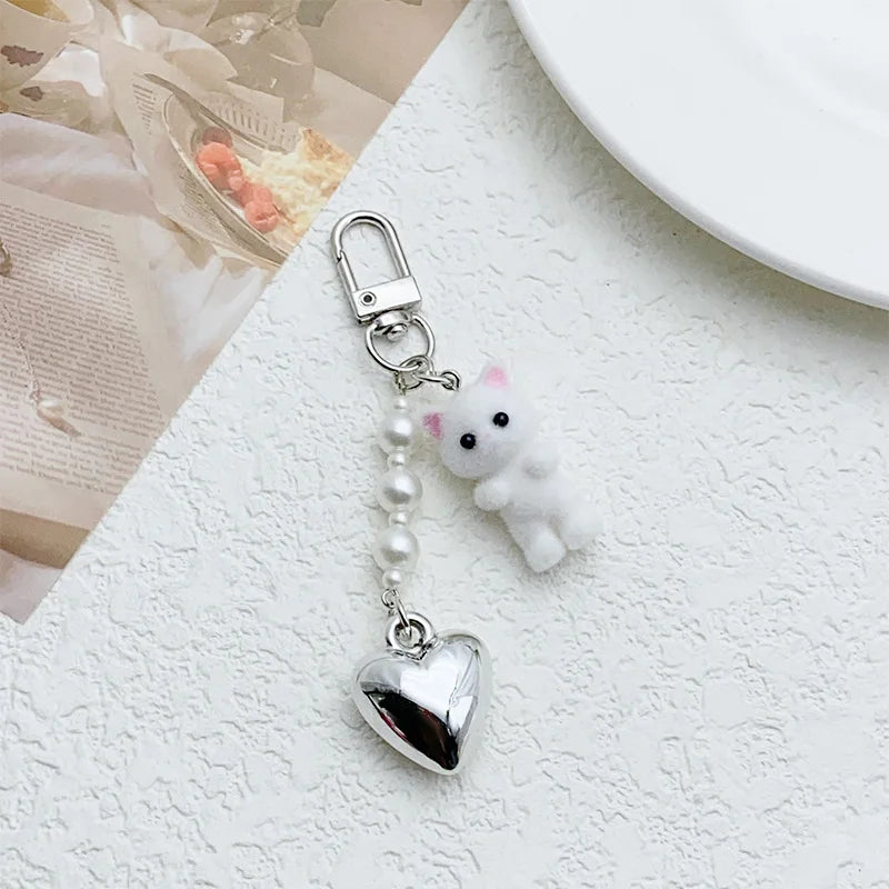Cat Keychain, Cute Flocked 3D Cat Bag Charm for Phone and Car Keys
