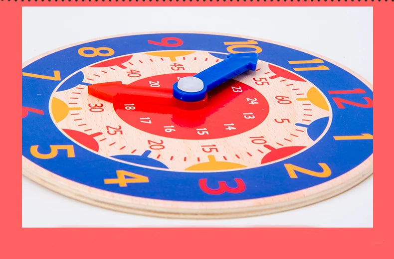 Wooden Learning Clock Montessori Time Teaching Toy for Kids