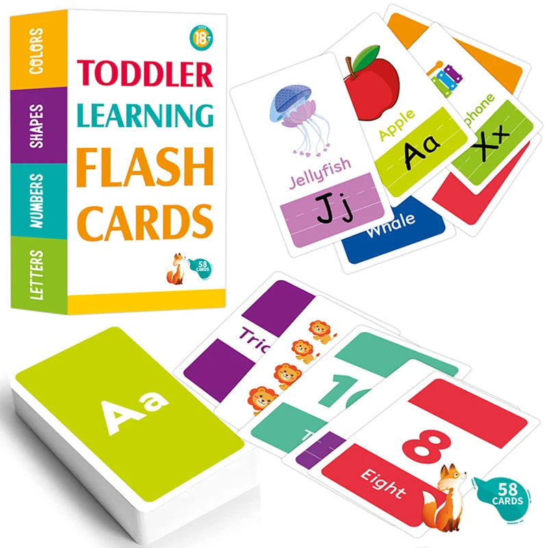 Montessori Flash Cards – 58-Piece Alphabet, Number & Shape Learning Set