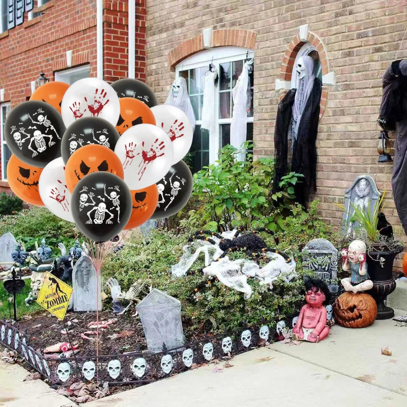 12-30pcs 12 In Latex Balloons 3 Styles Bloody Hand and Skull  Scary Expression Balloons for Halloween Party Decoration Supplies