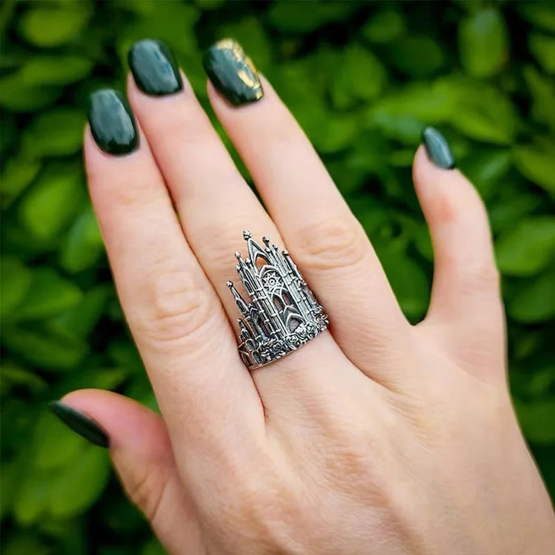 Gothic Cross Ring – Vintage Silver Tone Cocktail Ring