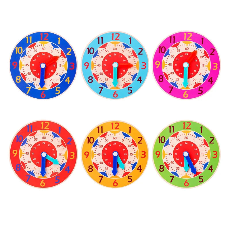 Wooden Learning Clock Montessori Time Teaching Toy for Kids