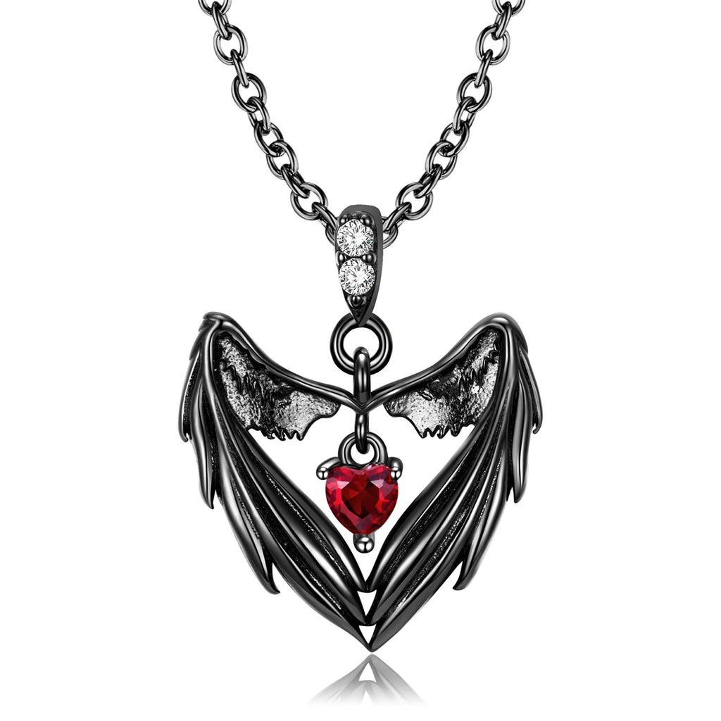 Gothic Bat Necklace Bat Wing Heart Pendant Punk Jewelry