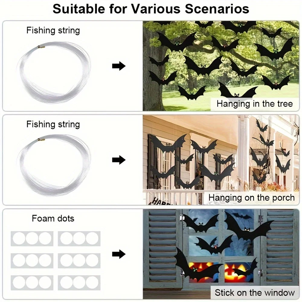 Halloween Bat Decorations, 12PCS Hanging Plastic Bats for Outdoor Decor