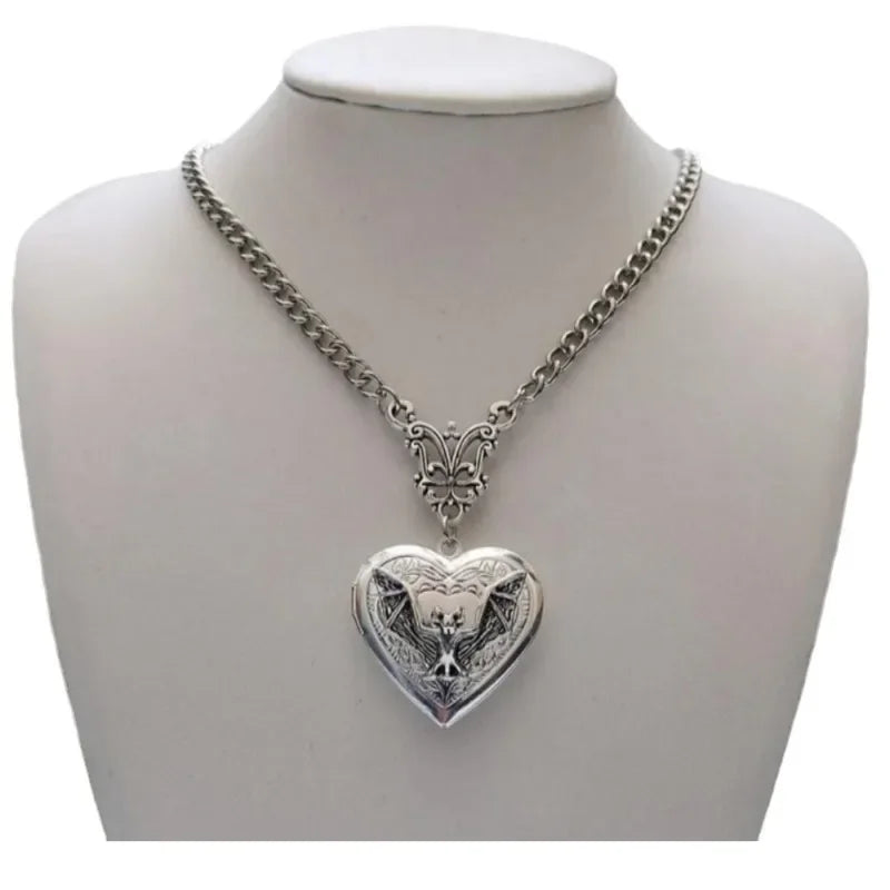 Stainless Steel Heart Necklace Silver Punk Pendant for Men & Women