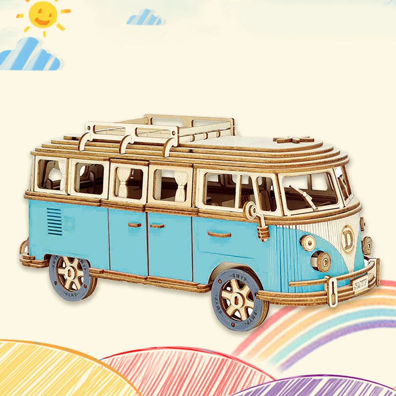 3D Wooden Puzzle Retro Campervan DIY Model Building Toy
