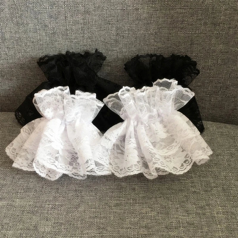 Lace Wrist Cuffs – Ruffled Floral Black Lace Accessories