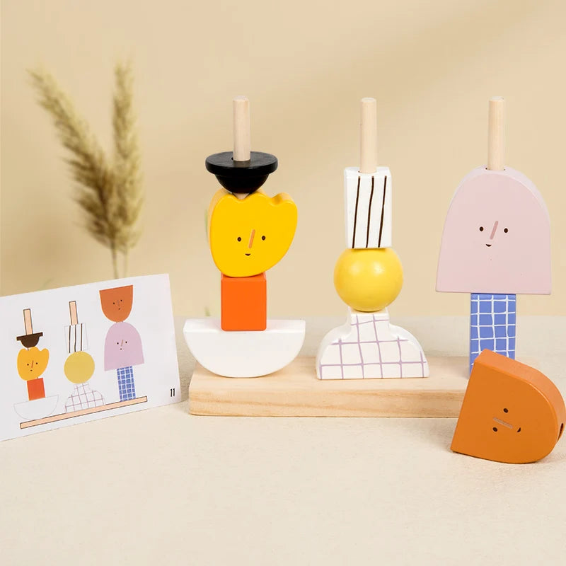 3D Wooden Puzzle Toy – Montessori Shape Matching Bead Blocks Set