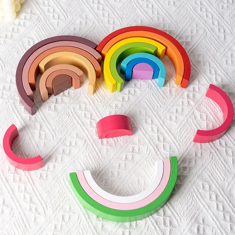 Rainbow Wooden Building Blocks Stacking Toy for Kids