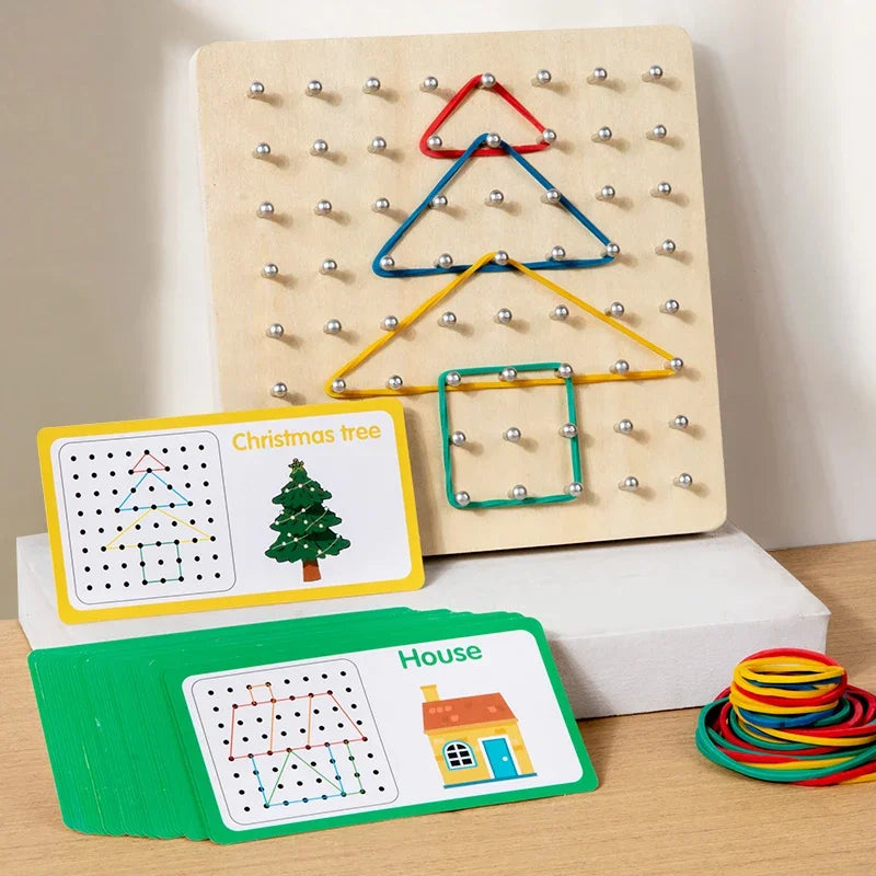 Wooden Geoboard for Kids – Montessori Rubber Band Pattern Toy