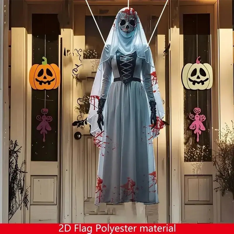 Halloween Skull Bride Flag, Horror Party Decor for Indoor & Outdoor