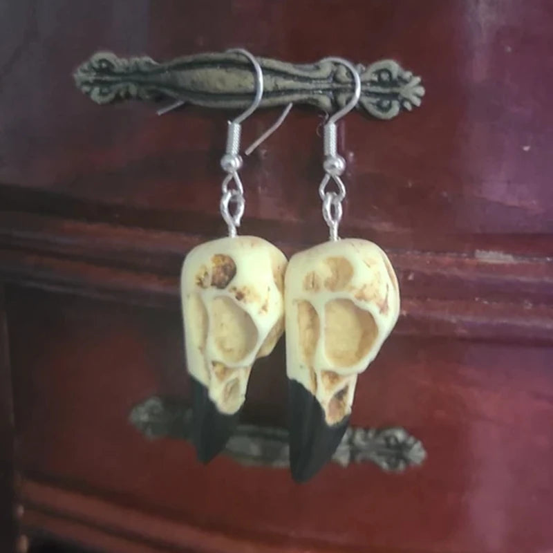 Raven Skull Earrings Gothic Crow Design for Halloween Parties