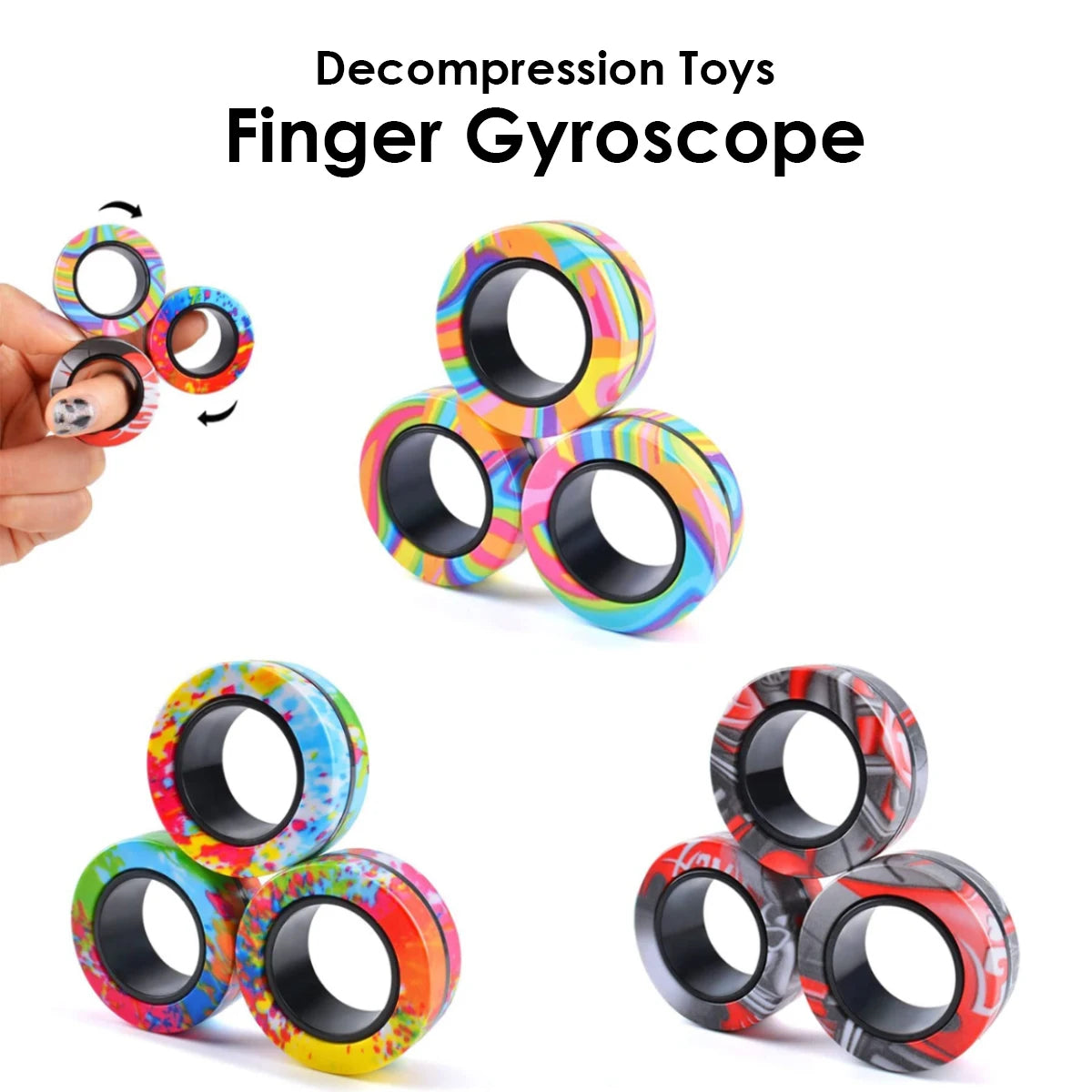 3PCS Magnetic Fidget Rings – Spinner Sensory Toy Set