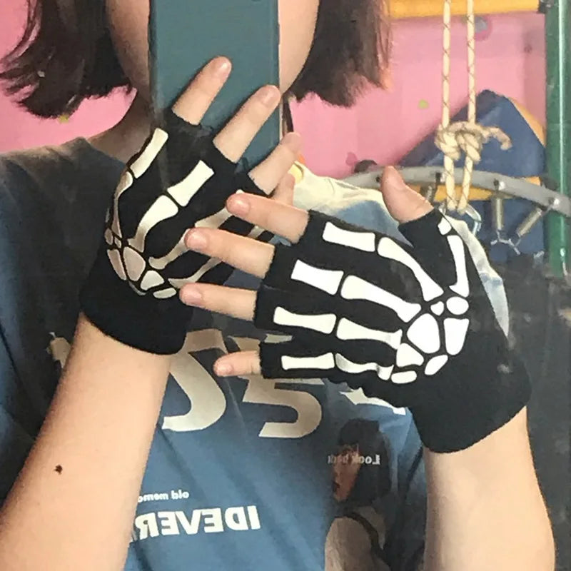 Skeleton Fingerless Gloves – Glow in the Dark Halloween Style