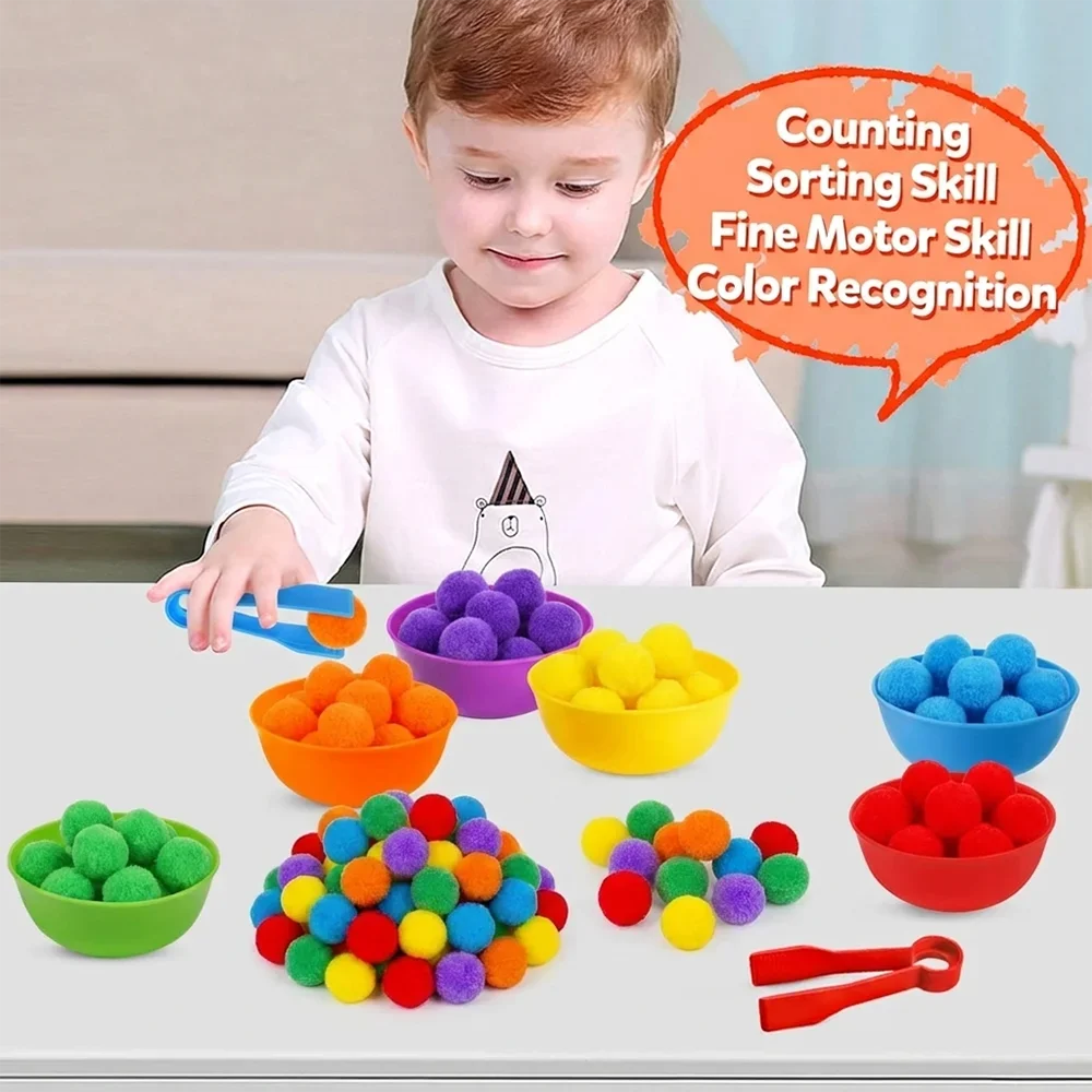 Color Sorting Counting Toy – Rainbow Bowls & Tweezers Learning Set