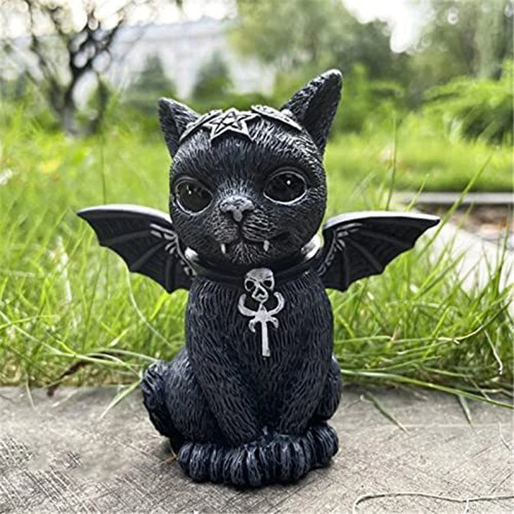 Black Cat Halloween Figurine, Resin Witch Cat Statue for Home Decor