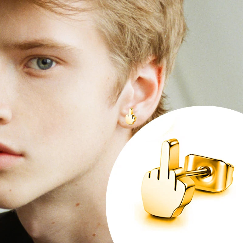 Middle Finger Earrings Stainless Steel Ear Hoops