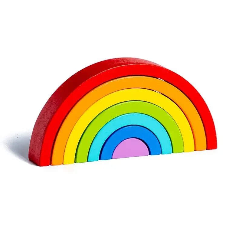 Rainbow Wooden Building Blocks Stacking Toy for Kids