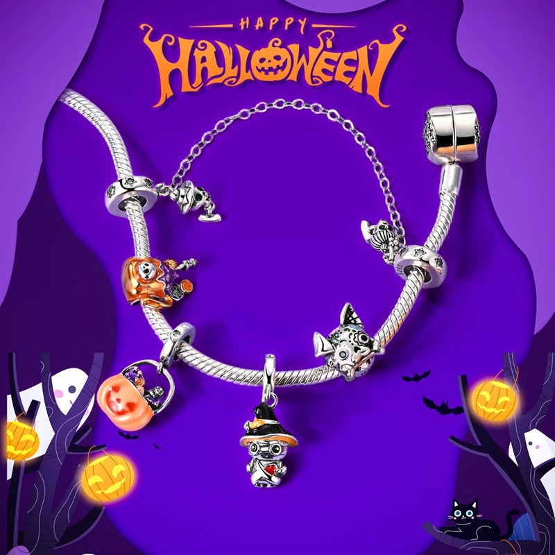 Halloween Charm Pendant Pumpkin Witch Bead Bracelet Jewelry