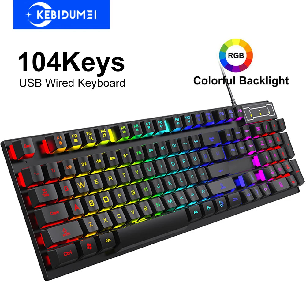 Wired Gaming Keyboard – 104 Key RGB Mechanical Feel Keyboard