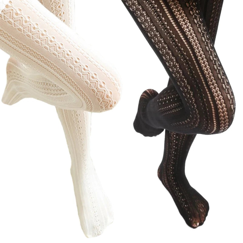 Autumn Women Lolita Tights Lace Stockings Woman Hollow Out White Female Pantyhose Stockings Tattoo Tights Pattern