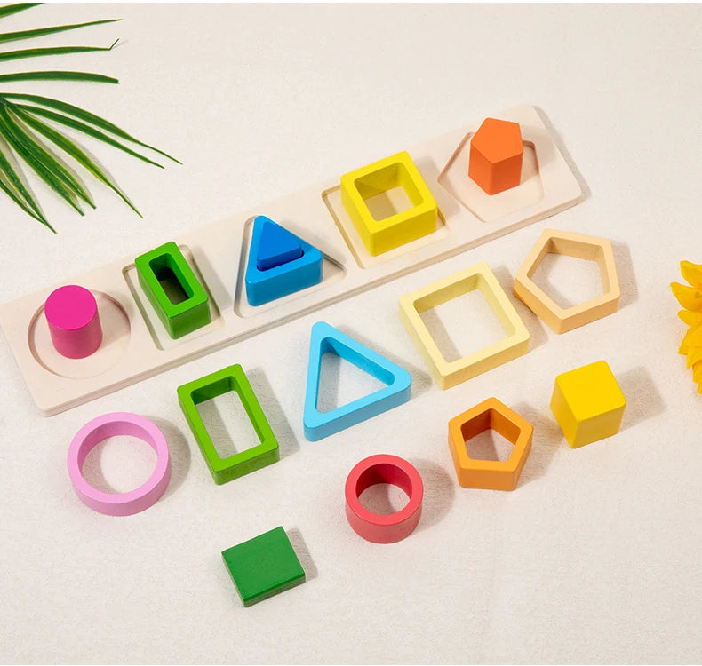 Wooden Sorting and Stacking Toy, Montessori Color & Shape Learning