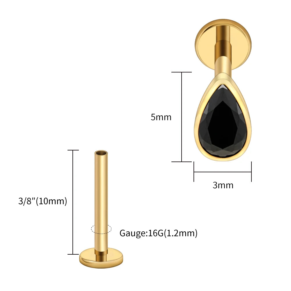Titanium Labret Stud Teardrop Garnet CZ Cartilage Earring