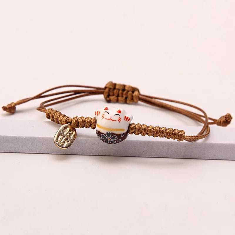Lucky Cat Bracelet – Ceramic Braided Charm Bracelet for Women