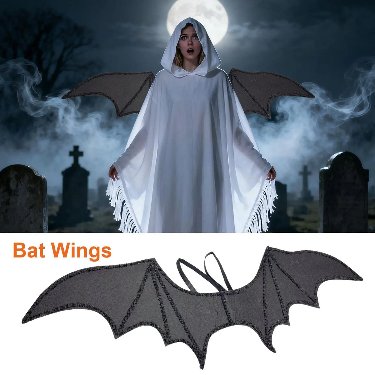 Black Bat Wings Costume Halloween Cosplay Accessory 80x26cm