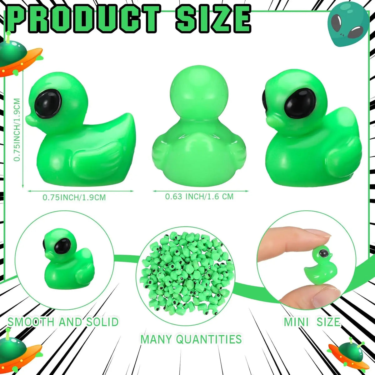 Mini Alien Duck Figurines 50PCS Green Resin Collectible Decor