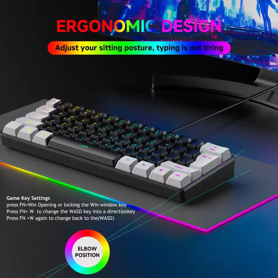 61 Key Gaming Keyboard – Mini Wired RGB Keyboard for Gaming & Office