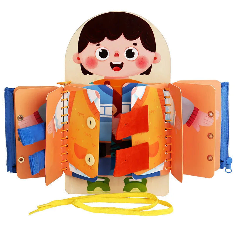 Montessori Busy Board Wooden Toddler Sensory Dressing Activity Toy