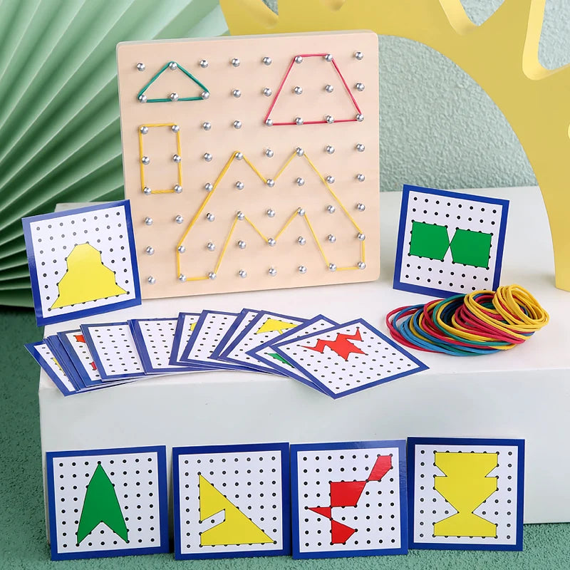 Wooden Geoboard for Kids – Montessori Rubber Band Pattern Toy