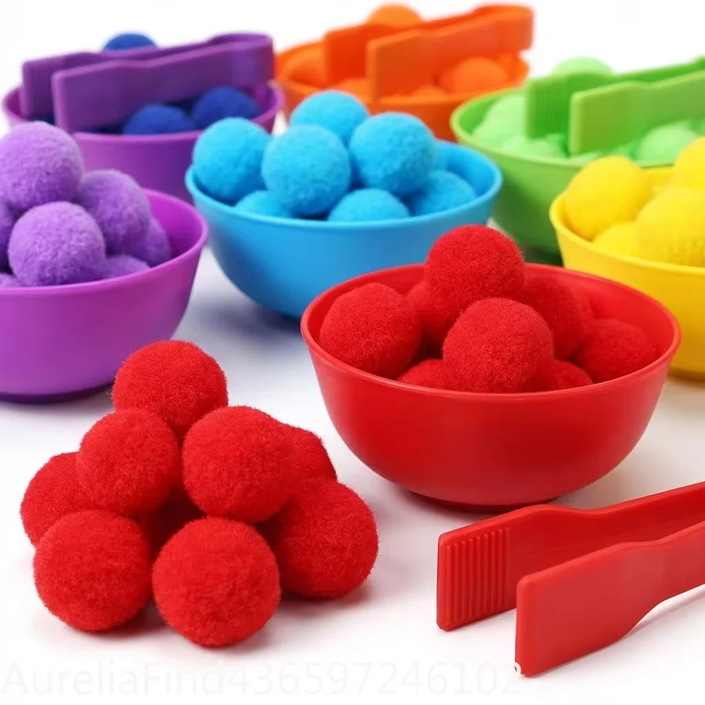 Color Sorting Counting Toy – Rainbow Bowls & Tweezers Learning Set