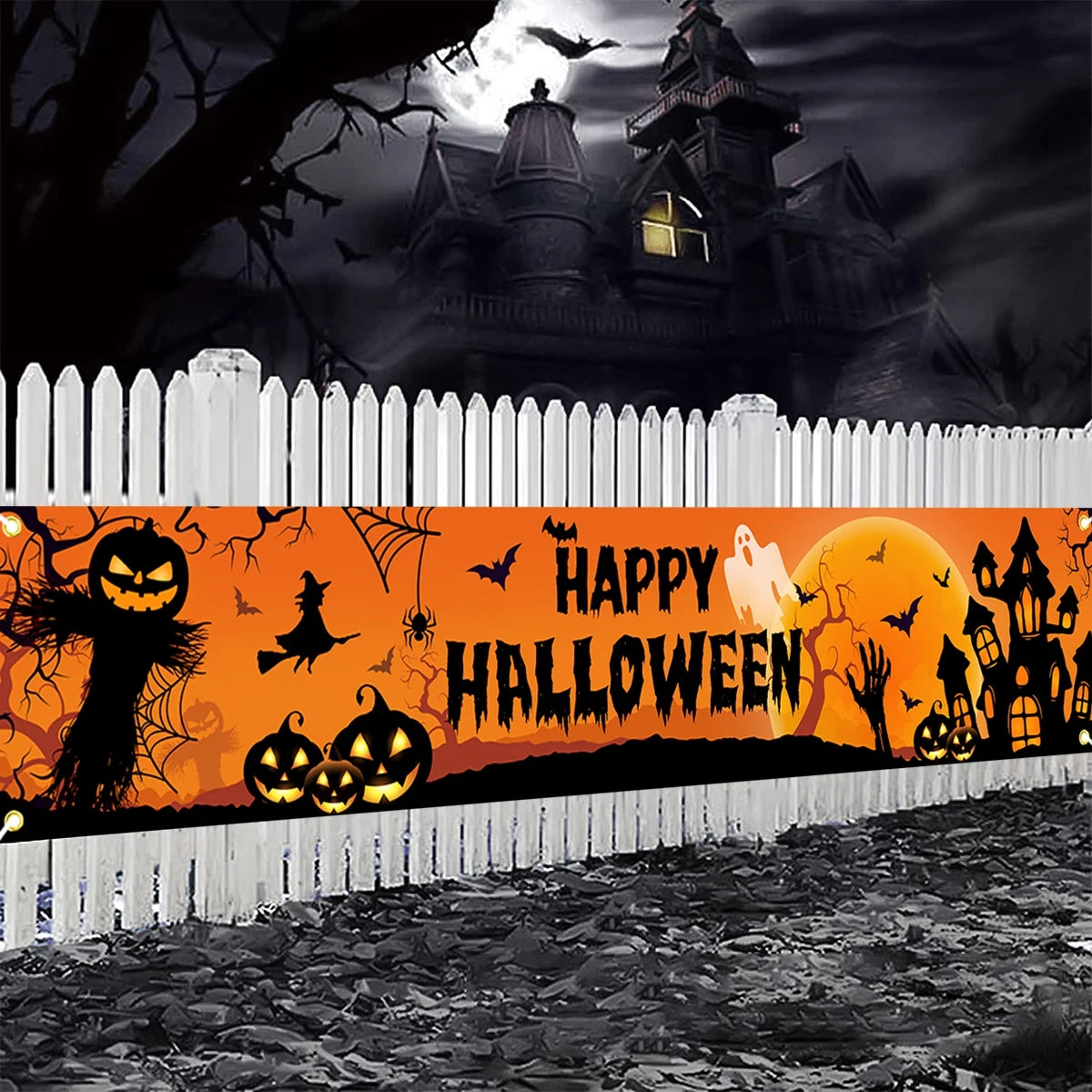 Halloween Outdoor Banner, Happy Halloween Pumpkin Party Decoration