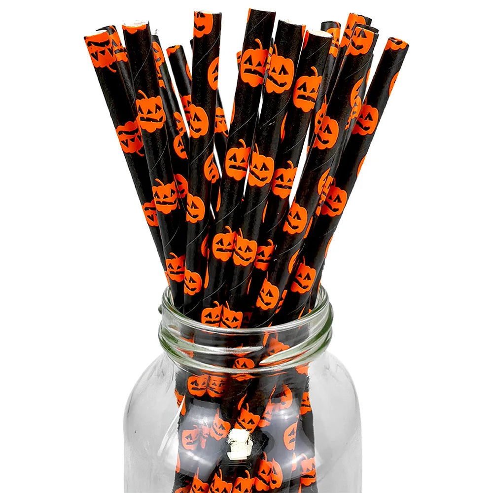 Halloween Paper Straws, Disposable Party Straws with Spooky Patterns