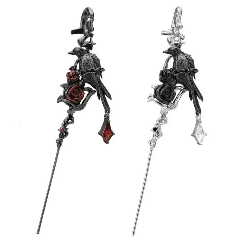 Gothic Earring for Girl Punk Goth Thorn Rose Crow Stud Earrings puncture Earring Halloween Party Accessories Jewelry